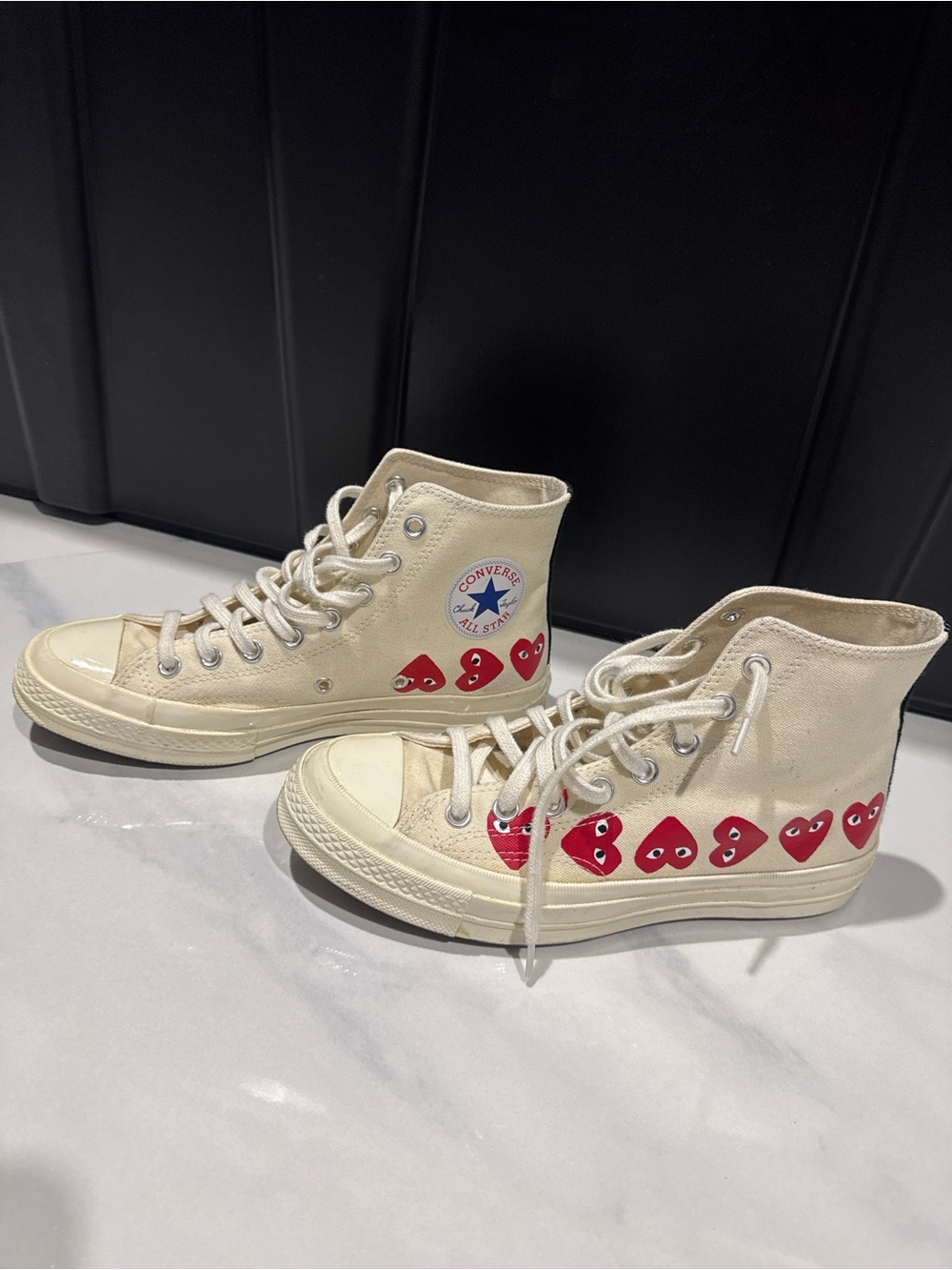Converse Cream High-Top Sneakers with Red Heart Motif